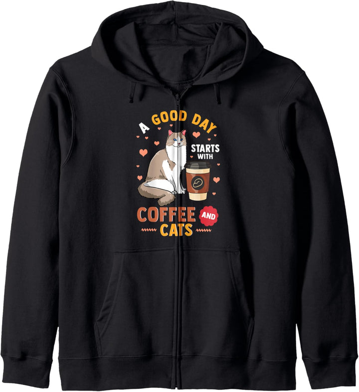 A Good Day Starts With Coffee and Cats Funny Motherhood Gift Kapuzenjacke