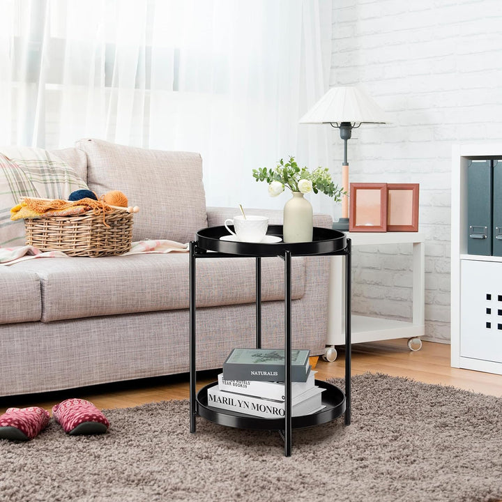 danpinera 2-stöckiger Metall-Beistelltisch mit herausnehmbaren Tabletts, Beistelltisch für draussen,