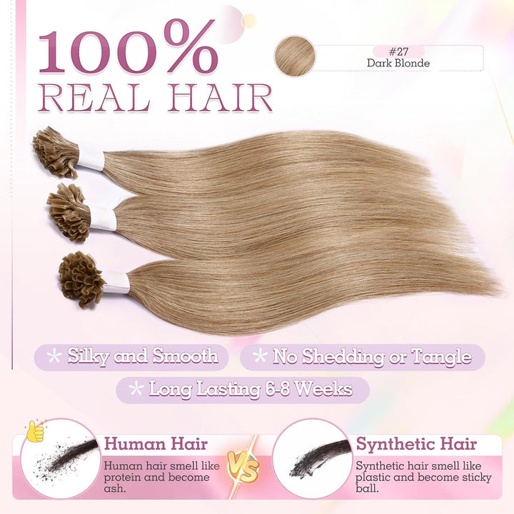 Elailite Bondings Extensions Echthaar Blond 25 Strähnen 20g U Tip Haarverlängerung Glatt 35cm 
