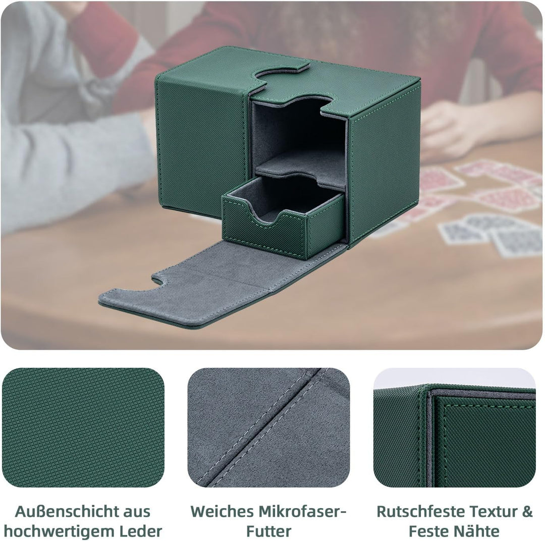 Card Deck Box for MTG, Kartenbox mit Würfel Tray, Gathering Aufbewahrungsbox für 200+Karten, PU Lede