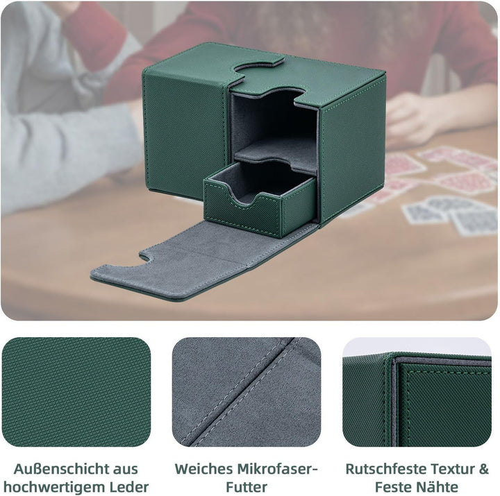 Card Deck Box for MTG, Kartenbox mit Würfel Tray, Gathering Aufbewahrungsbox für 200+Karten, PU Lede