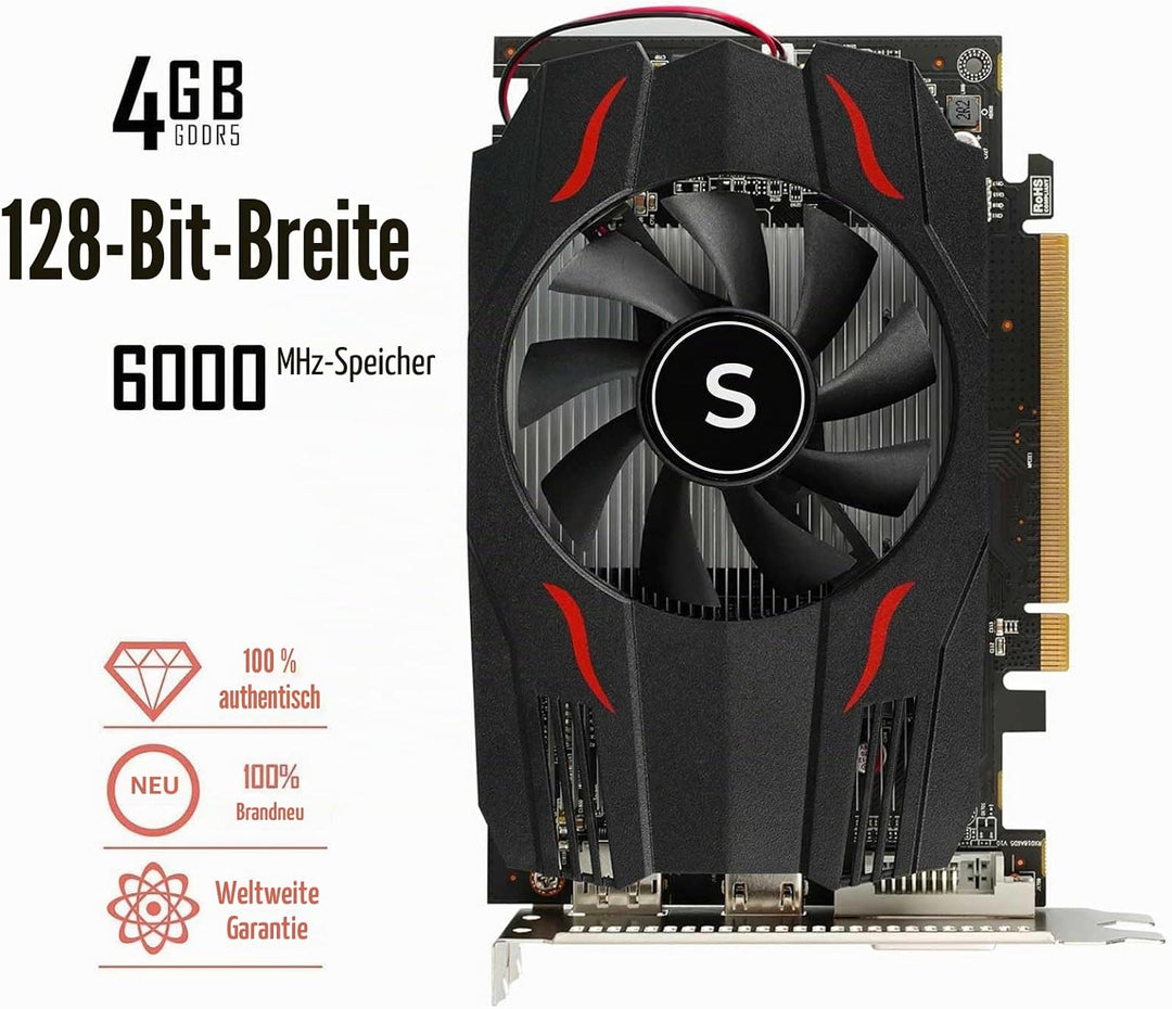 SAPLOS Radeon RX 550 Grafikkarte, 4GB, GDDR5, 128-Bit, DisplayPort DVI-D HDMI, ITX Design, PC Graphi