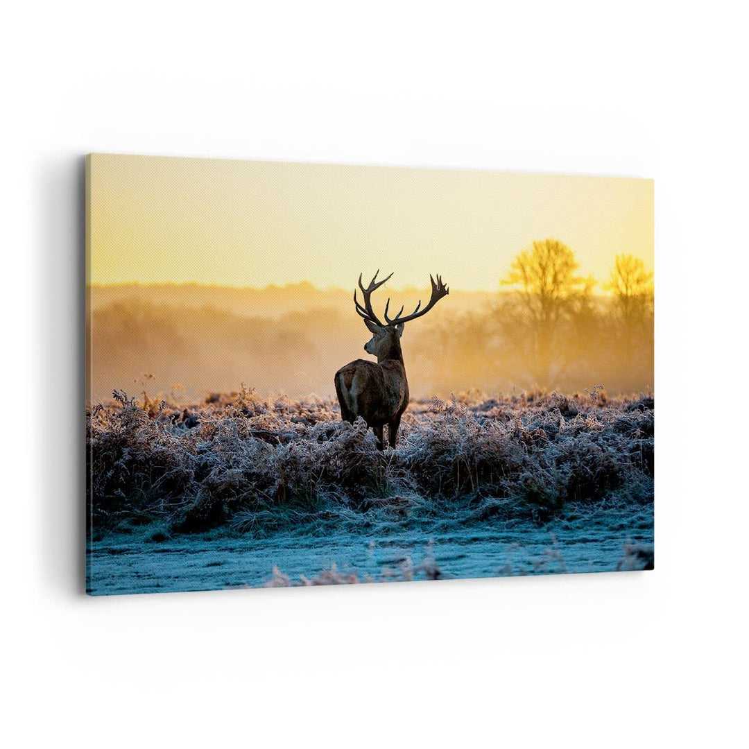 ARTTOR Bilder auf Leinwand 100x70cm Leinwandbild Feld Nebel Natur Baum Gross Wanddeko Bild Schlafzim