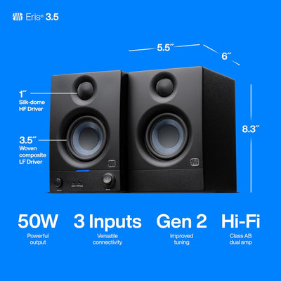 PreSonus Eris 3.5 Gen 2 – 3,5" Desktop-Aktivlautsprecher für Multimedia, Gaming und Musikproduktion