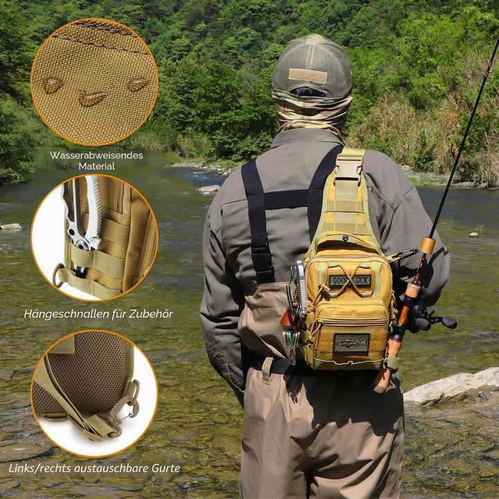 Dovesun Kleiner Angelrucksack, Fliegenfischen Sling Pack Wasserdichter Angelrucksack mit Angelkoffer