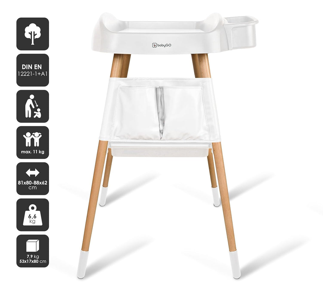 babyGO ChangMe moderner Wickeltisch aus Buchenholz - Perfekte Babyzimmer Ausstattung für bequemen Wi