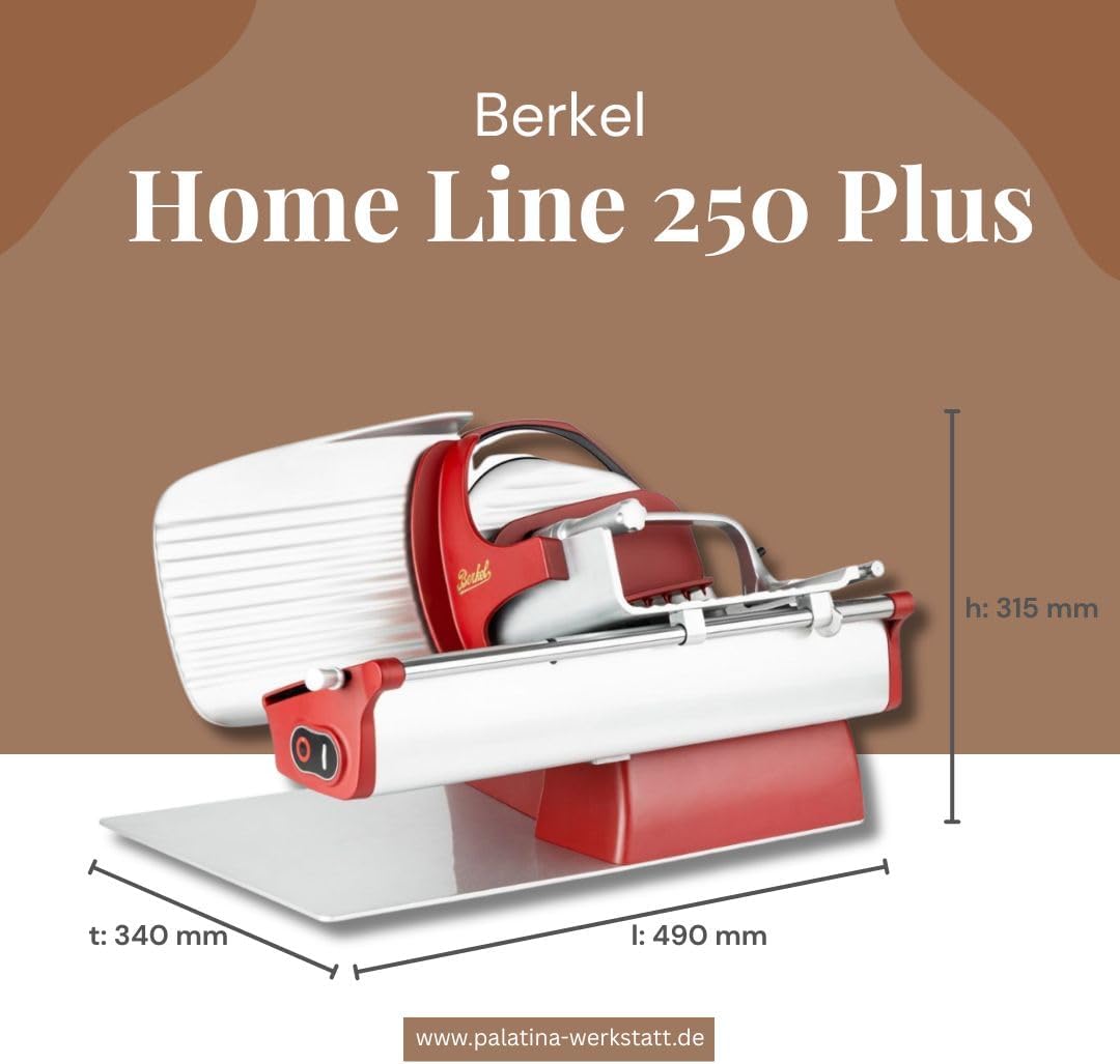 Berkel Home Line 250, Premium-Aufschnittmaschine in Rot + passendes Einlegebrett aus Weinfassholz, S