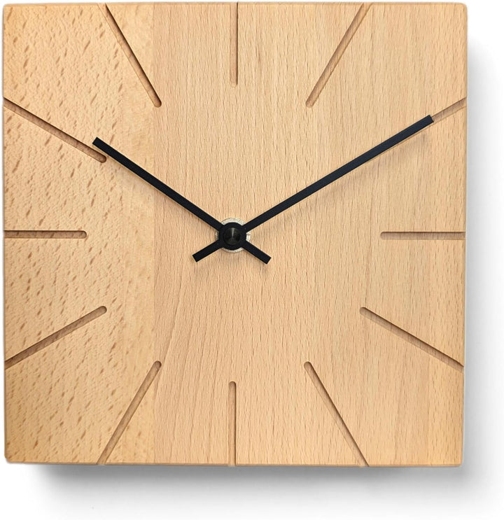 Natuhr Wanduhr Tischuhr Buche Holz - Beam - geräuscharm Massivholz Design 17 x 17 cm (Buche geölt Sc