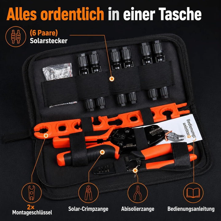 PEBA Solarstecker Crimpzange Set, Solar Crimpzange für 2.5/4/6mm² Solarpanel PV Solarkabel, mit 6 Pa