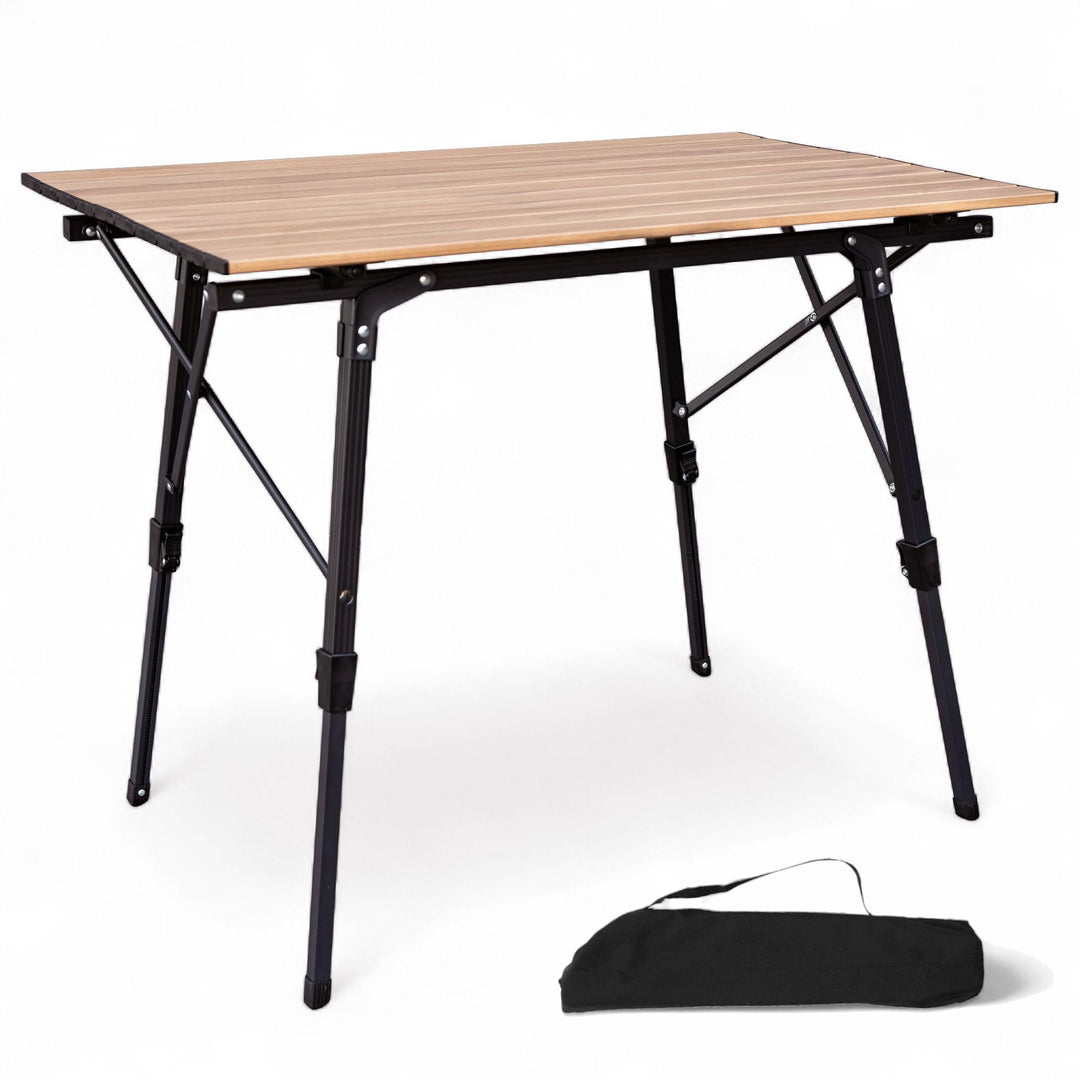 osoltus Campingtisch Fjord höhenverstellbar Aluminiumgestell | Klapptisch Holzoptik-Tischplatte 90cm
