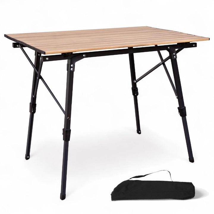 osoltus Campingtisch Fjord höhenverstellbar Aluminiumgestell | Klapptisch Holzoptik-Tischplatte 90cm