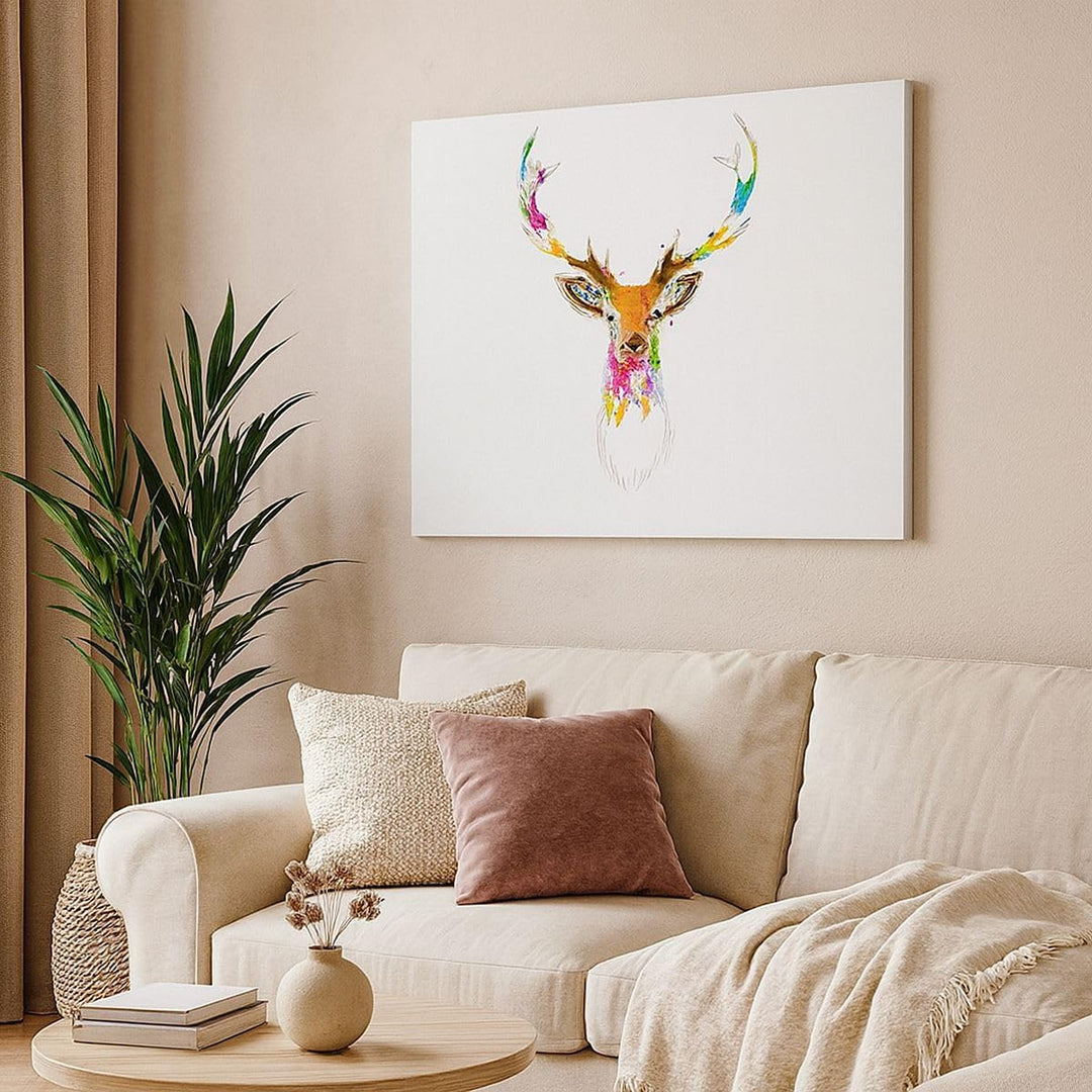 Bilder auf Leinwand 100x70cm Leinwandbild Deer fantasie Graffiti Grafik Gross Wanddeko Bild Schlafzi