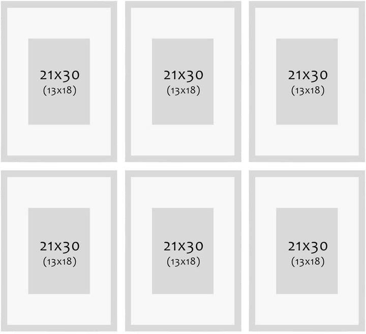 PHOTOLINI 6er Set Holzrahmen Eiche 21x30 cm/DIN A4 mit Passepartout 13x18 cm Massivholz mit Acrylgla