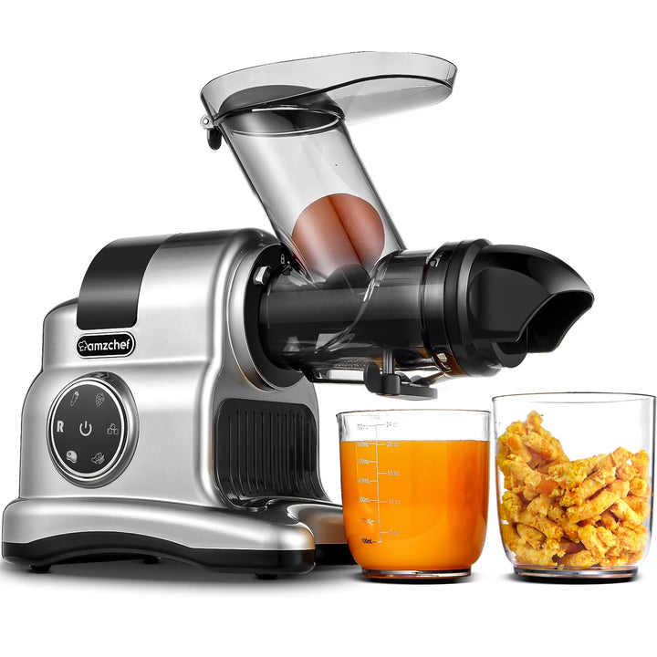 AMZCHEF Entsafter mit 80MM Grosser Einfüllschacht - 150W Entsafter Slow Juicer mit 2 Geschwindigkeit