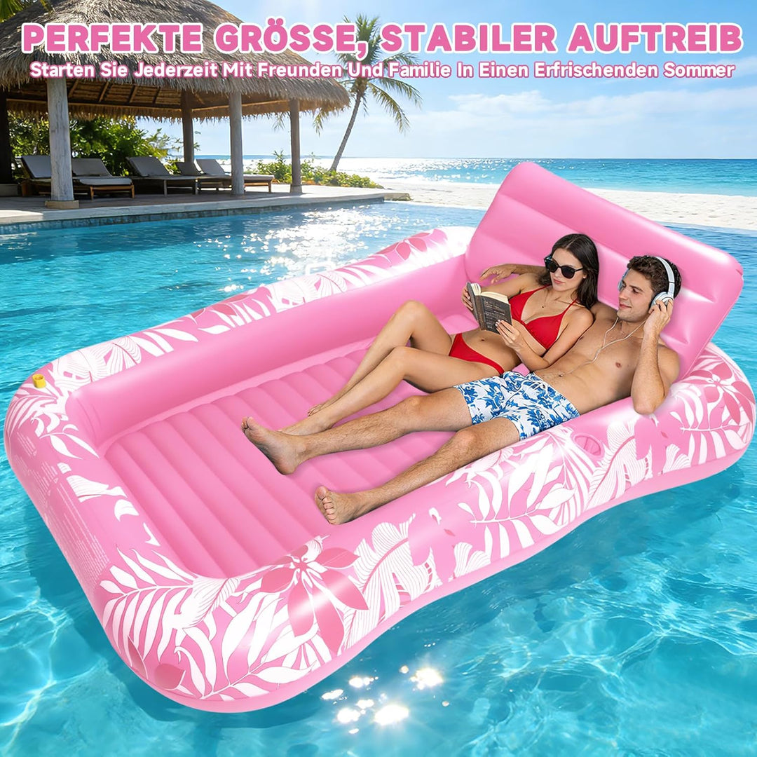 Luftmatratze Pool Erwachsene, Aufblasbares Schwimmbett mit Sprinkler & Getränkehalter, Grosse Wasser