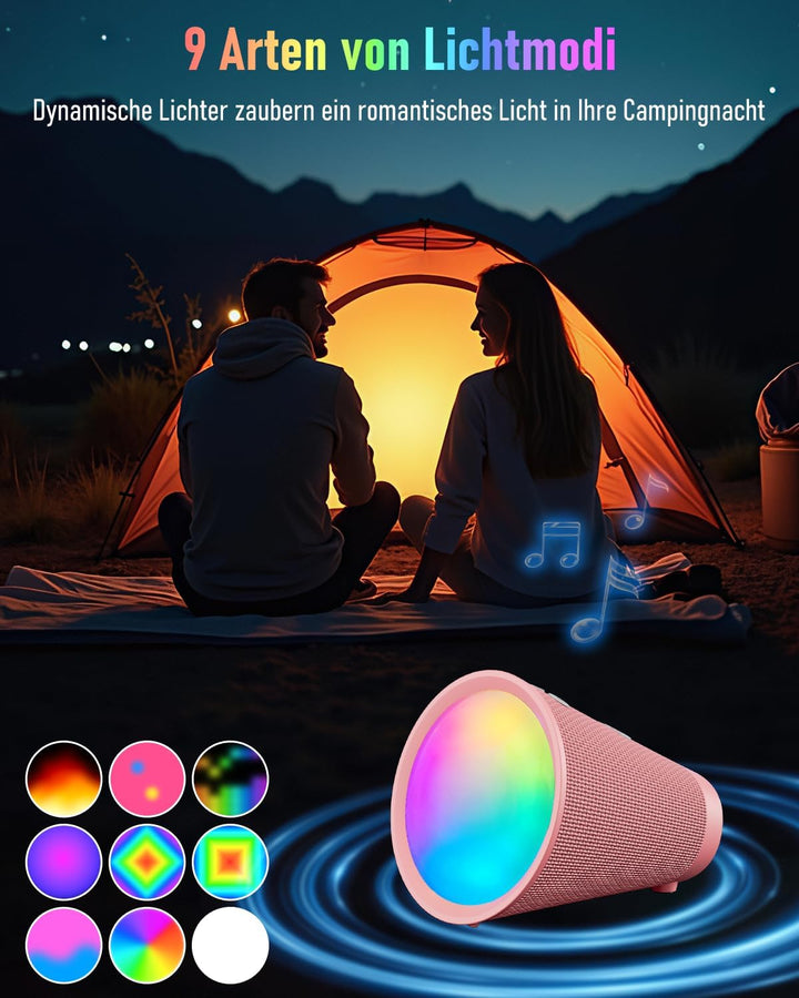 Tragbarer Bluetooth-Lautsprecher Drahtlos, IPX6 Wasserdichter Bluetooth-Lautsprecher mit 9 Farblicht