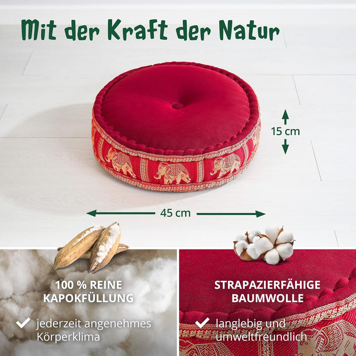 livasia Meditationskissen mit Thaiseide, Yogakissen mit Kapok, Pouf, Bodenkissen für Yoga und Zen Me