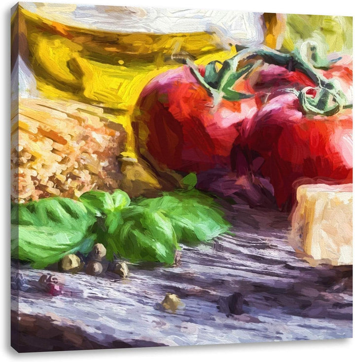 Pixxprint Spaghetti mit Tomaten und Parmesan, Format: 70x70 auf Leinwand, 70x70