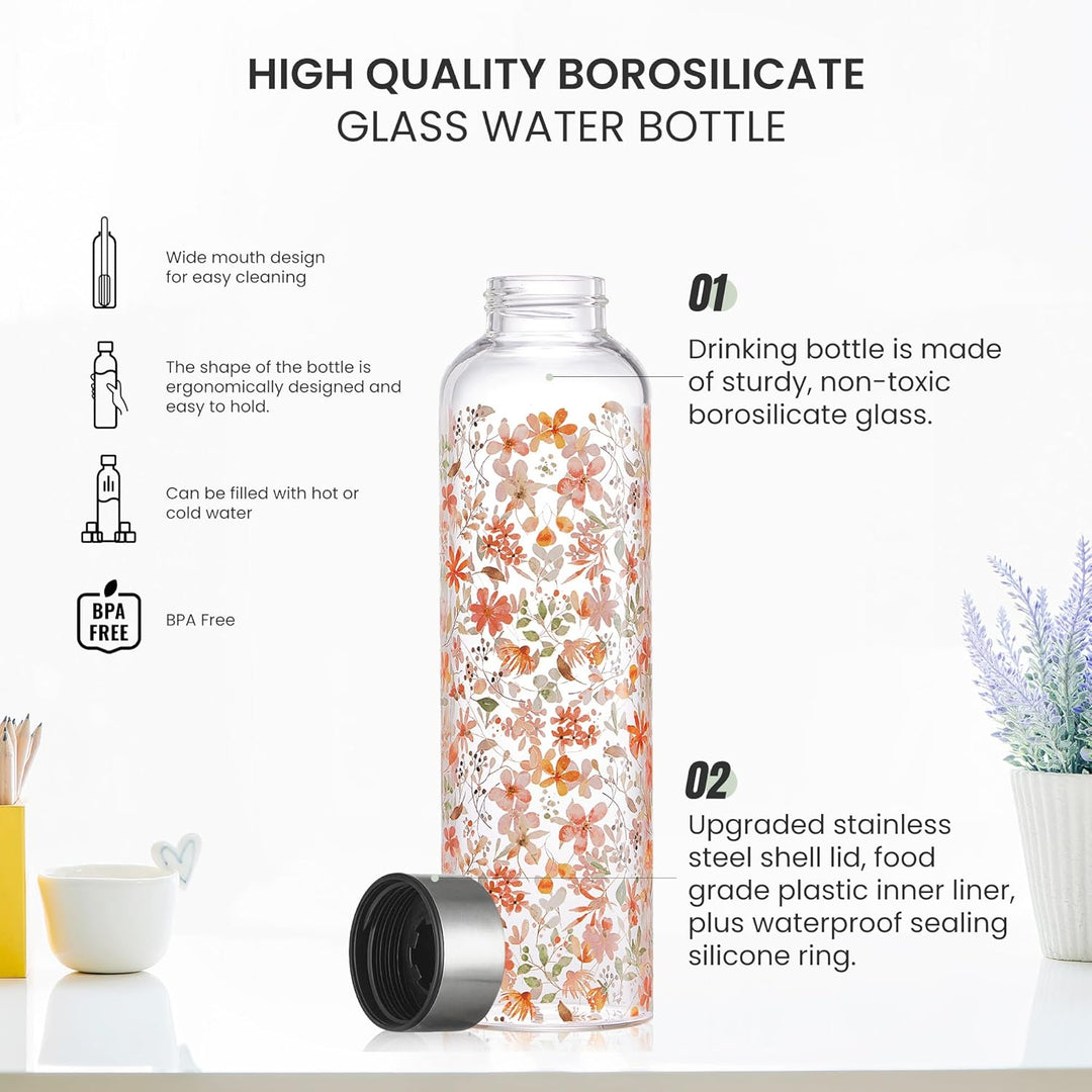1 liter Glasflasche Trinkflasche Glas Sport Borosilikat Glass Bottle Wasser Flasche mit Neopren-Hüll