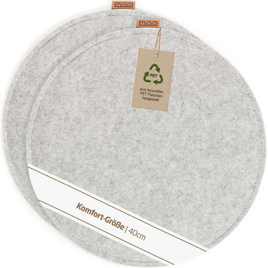 Miqio Design Filz Sitzkissen XL Rund mit Antirutschnoppen | 40cm | 2er-Set | Indoor und Outdoor | Na
