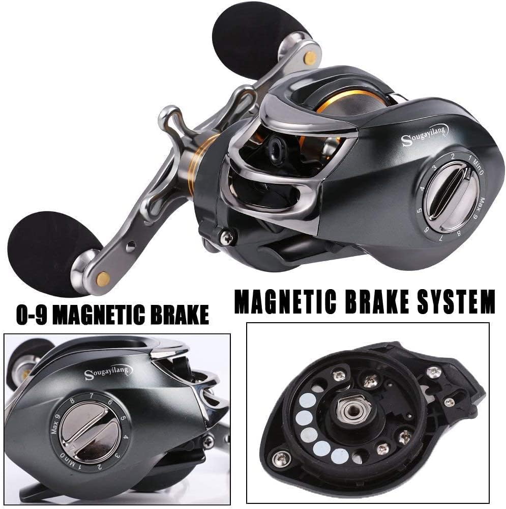 Sougayilang Baitcasting Angelrolle mit 11+1 abgeschirmten Lagern, Magnetische Bremse System Angelrol