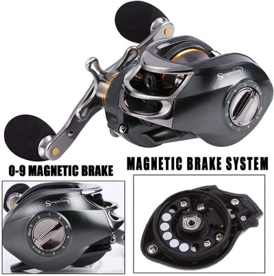 Sougayilang Baitcasting Angelrolle mit 11+1 abgeschirmten Lagern, Magnetische Bremse System Angelrol