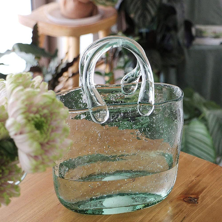 Candora Tasche Glasvasen für Dekoration Kreative Bubble Handtasche Blumenvase Desktop Glaskorb Vase