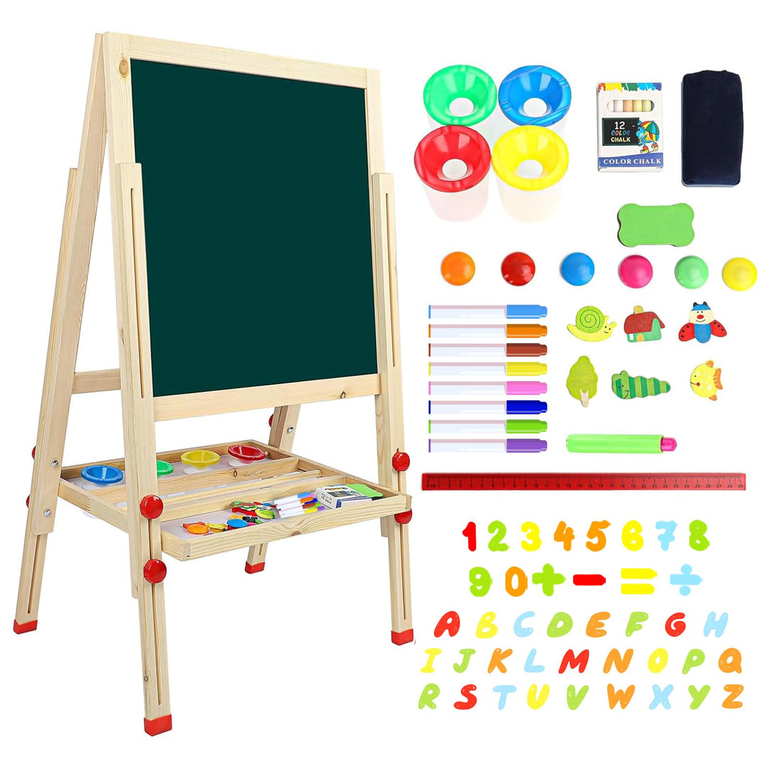 Dripex Kinder Tafel Holz Kindertafel Malerei Holztafel Doppelseitige Kreidetafel und Whiteboard Höhe