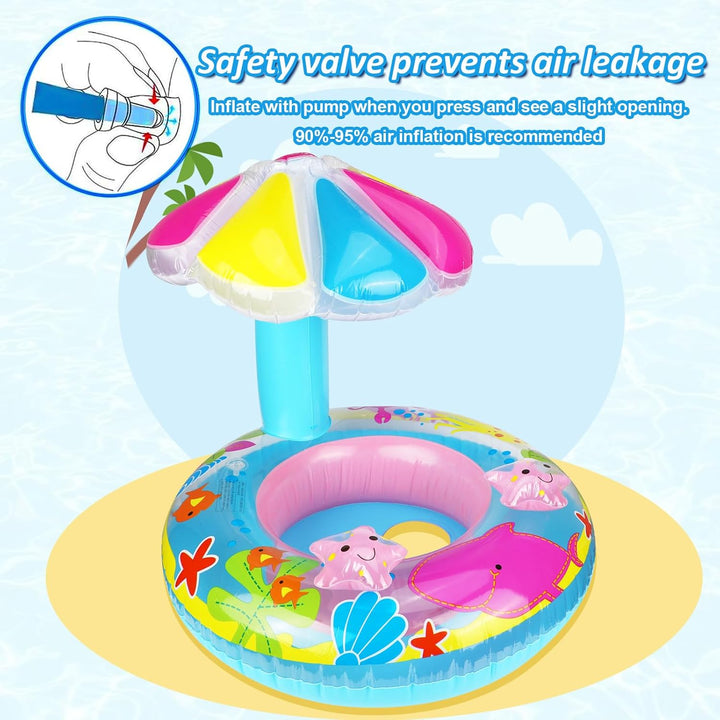 Baby Schwimmring in Meerestiere Form, Baby Float Aufblasbar Schwimmhilfe Ring Mit Sonnendach Sitz In