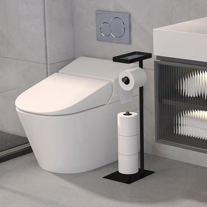 Toilettenpapierhalter Stehend Schwarz, FUNPALA Edelstahl Freistehend Klopapierhalter Stehend, Toilet