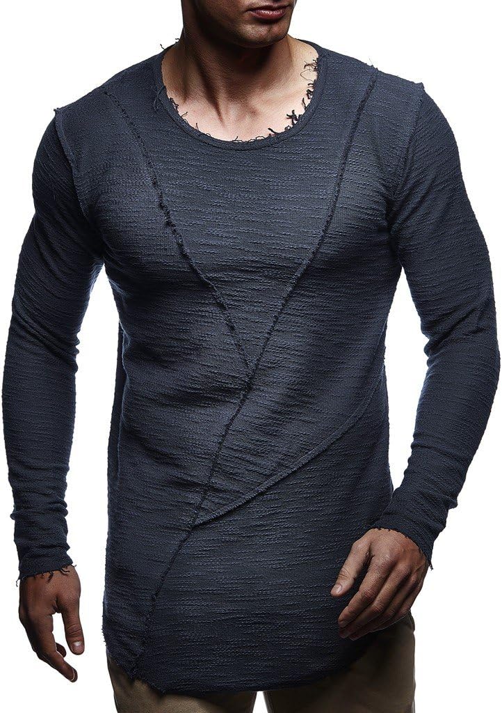 Leif Nelson Herren Pullover Rundhals-Ausschnitt Schwarzer Männer Longsleeve dünner Pulli Sweatshirt