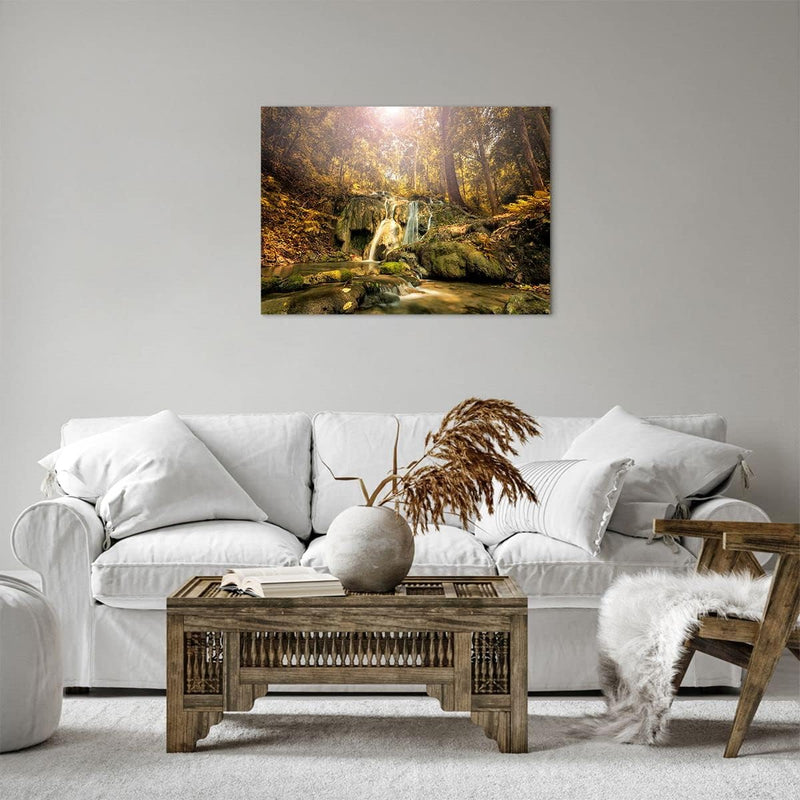 Bilder auf Leinwand Wald Wasserfall Natur Umwelt Leinwandbild 70x50cm Wandbilder Dekoration Wohnzimm