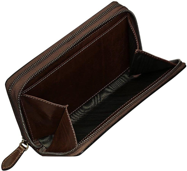 Maxwell Scott Italienische Damen Luxus Leder Clutch Meleto Dunkelbraun, Dunkelbraun