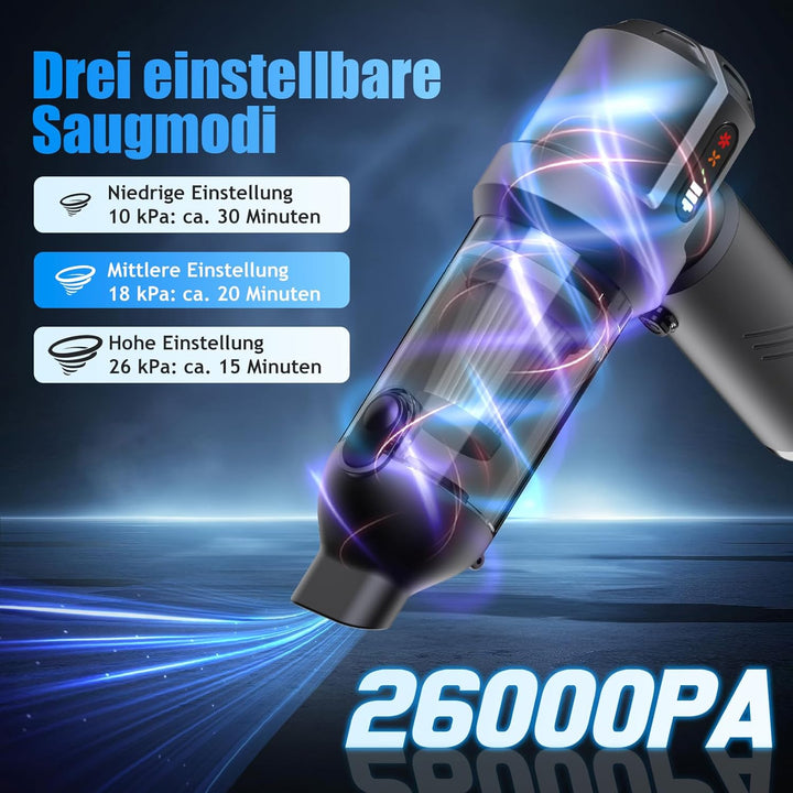 Handstaubsauger Akku, 26000Pa Mini Staubsauger, 6000mAh, 4-in-1 Auto Staubsauger Stark Blasen und Sa
