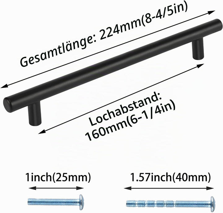 LONTAN 20 Stück Griffe für Küchenschränke Küchengriffe Schwarz 160mm lochabstand Griffe Schwarz Möbe
