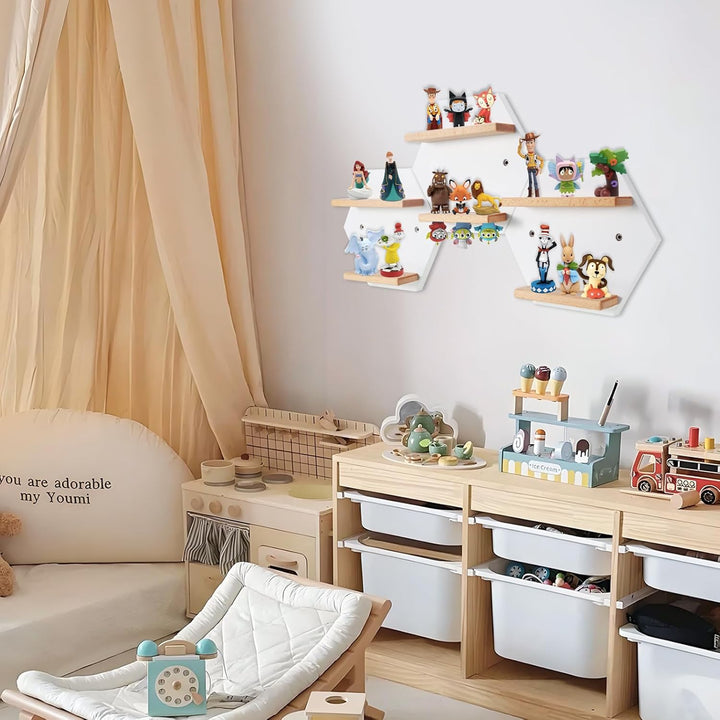 Tonie Shelf Magnetic,Hexagon Shape for Toniebox Figures Storage Display Shelf,Wall Floating Shelves