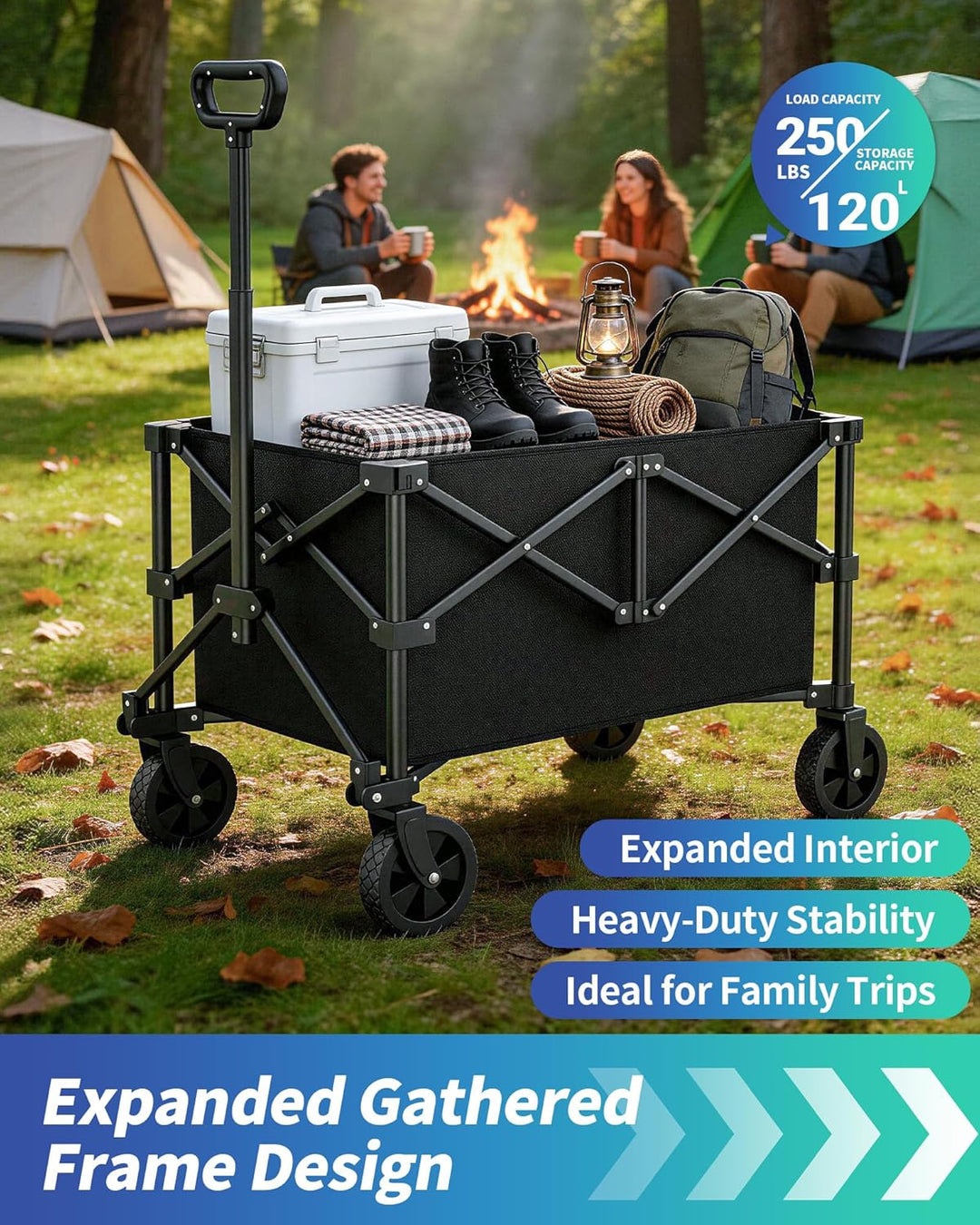 klein Kitsure Bollerwagen Faltbar – Handwagen mit Hartplastikrädern, 78,0 x 50,0 x 92,5 cm Transport