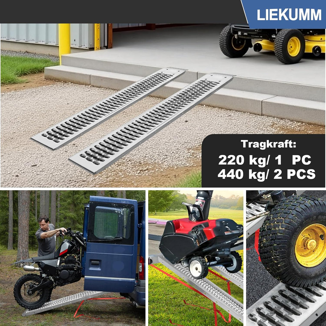 LIEKUMM 2X Auffahrrampe, 440kg Tragkraft Stahl Motorrad Rampe, 151 cm Auffahrrampe für Anhänger, Aut