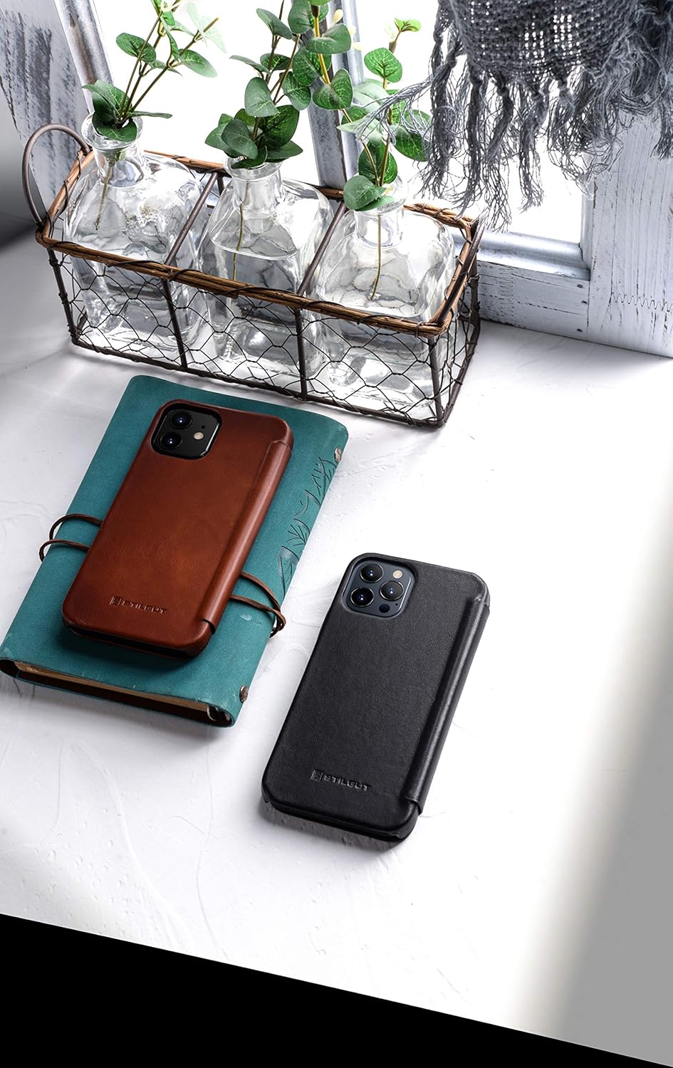 STILGUT Book Case kompatibel mit iPhone 12 Pro Max (6.7“) Hülle aus Leder zum Klappen, Klapphülle, H