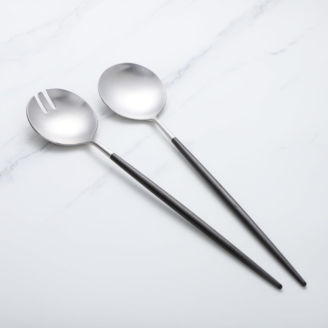 Salatbesteck, Löffel und Gabel, 29 cm, 18/10 Edelstahl, Titanbeschichtung (schwarz silber) Schwarz/S