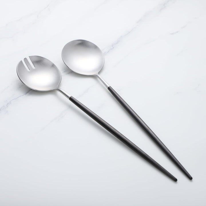 Salatbesteck, Löffel und Gabel, 29 cm, 18/10 Edelstahl, Titanbeschichtung (schwarz silber) Schwarz/S