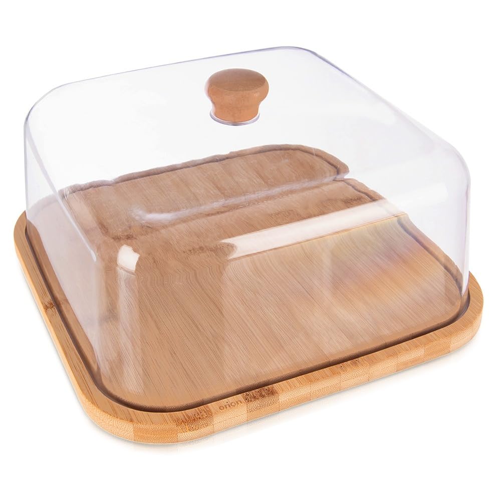 orion group Bambus Käsebrett mit Haube quadratisch 30 x 30 x 17 cm | Servierbrett Kuchenplatte Vespe
