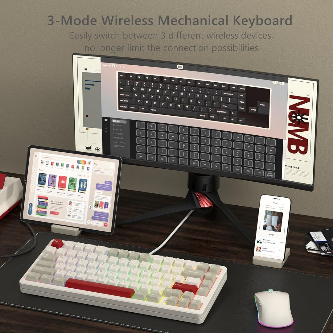 LQXQ SK75 75% Aluminium Wireless Mechanical Tastatur ANSI US, Pre-lubed POM Switches RGB Creamy Gami