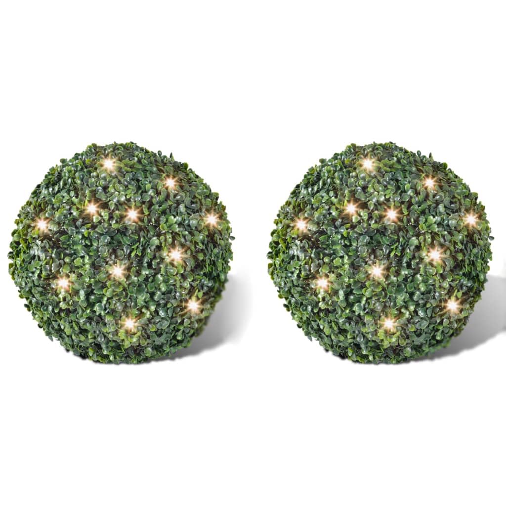 vidaXL 2X Buchskugel mit Solar LED-Lichterkette Ø27cm Buchsbaum Buchsbaumkugel