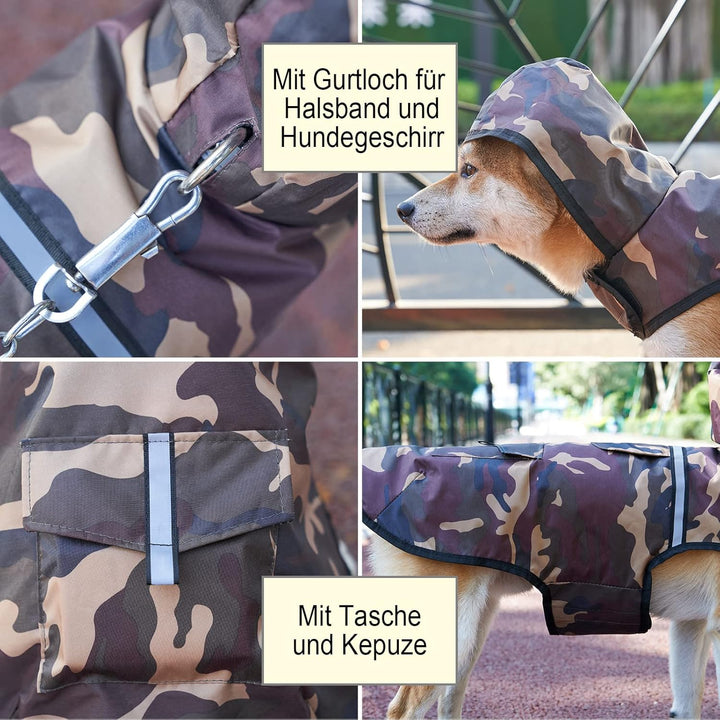KoKoBin Waterproof Dog Reflective Jacket mit Kapuze Halsloch Super leichte und atmungsaktive wasserd