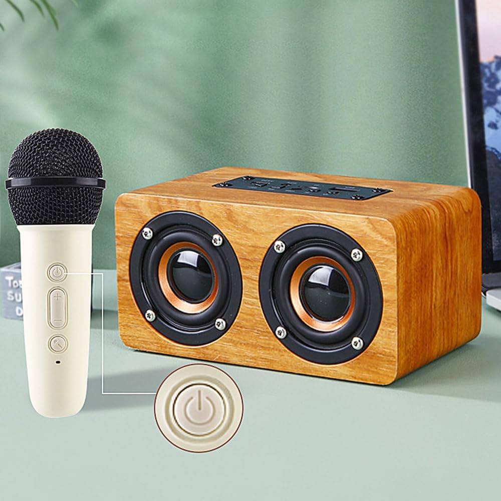H3 Karaoke-Maschine aus Holz, Mikrofon-Karaoke mit 2 kabellosen Mikrofonen Freund, Ehemann