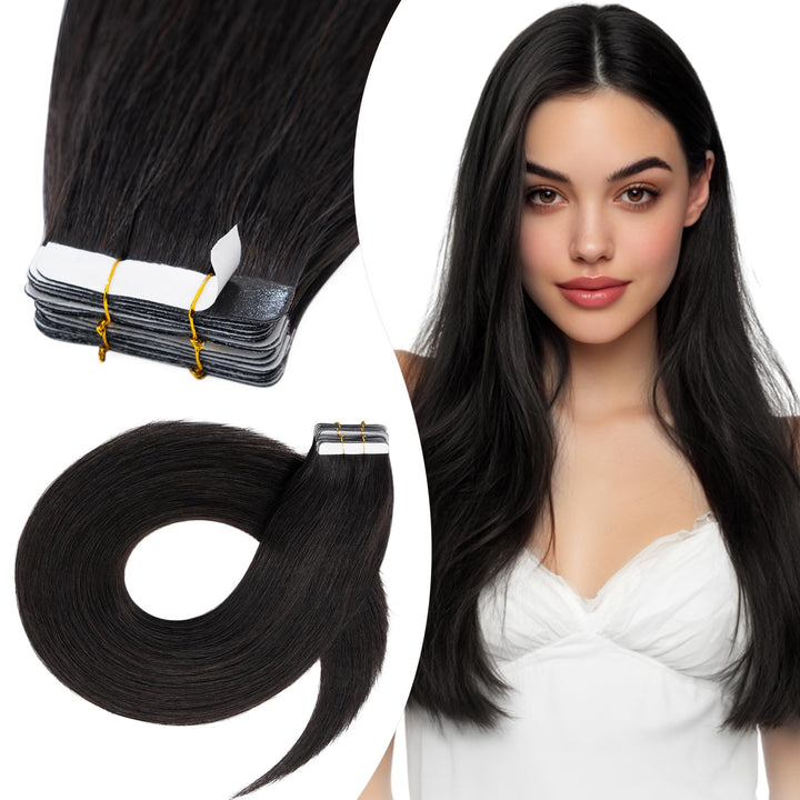 Elailite 10 Stück Tape Extensions Echthaar (15g) + 10 Pcs Invisible Klebeband Haarverlängerung Klebe