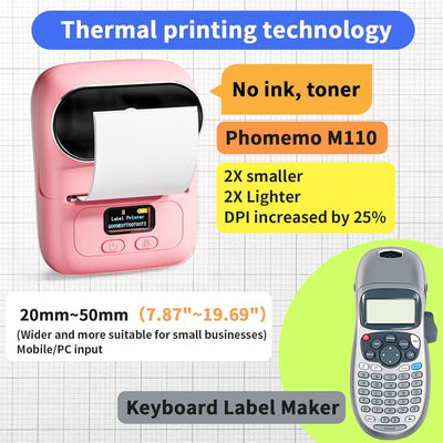 Phomemo M110 Tragbarer Etikettendrucker Beschriftungsgerät Selbstklebend, Labeldrucker Bluetooth The