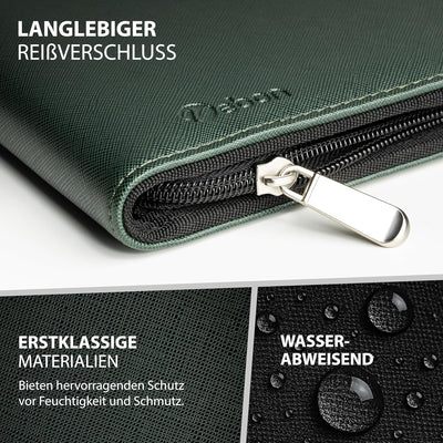 Vebon® Schreibmappe Ringbuch A4 Berlin I Reissverschluss + Klemmbrett I Konferenzmappe + Laptoptasch