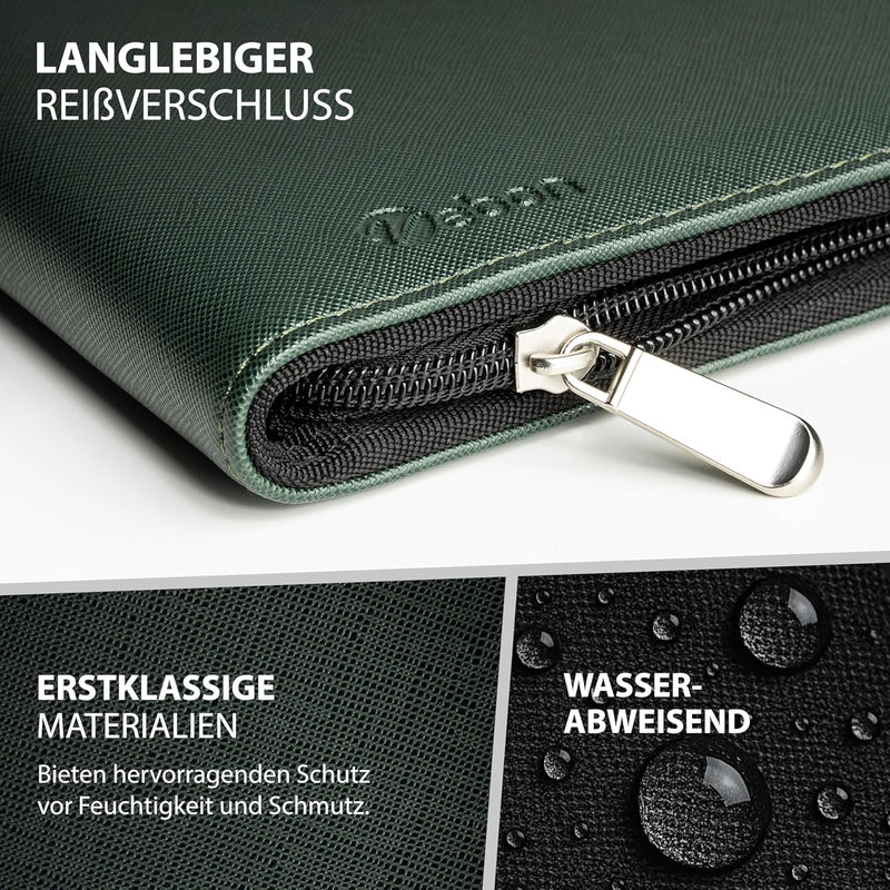 Vebon® Schreibmappe Ringbuch A4 Berlin I Reissverschluss + Klemmbrett I Konferenzmappe + Laptoptasch